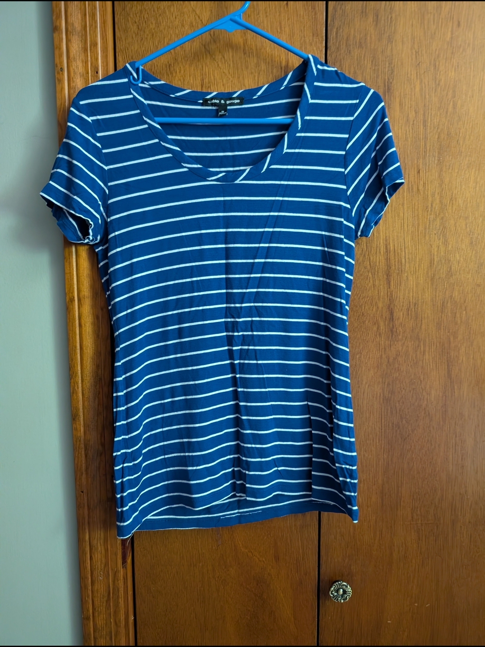 Cable & Gauge Blue and White Striped Scoop Neck Tee